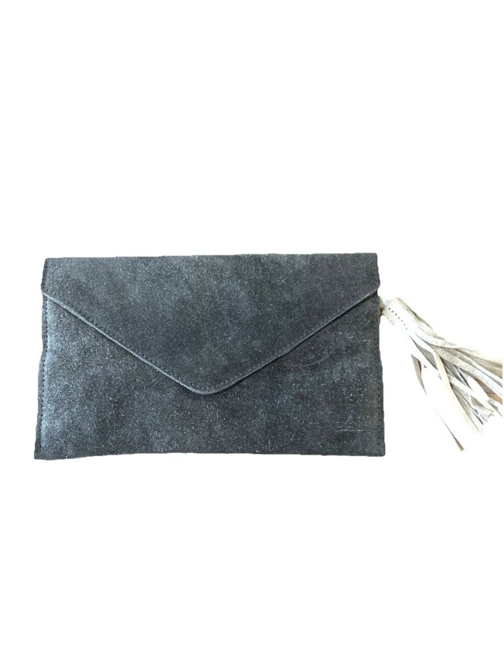 100%  Taupe Leather Envelope Pouch. Made In India, Roost Tassel Pull